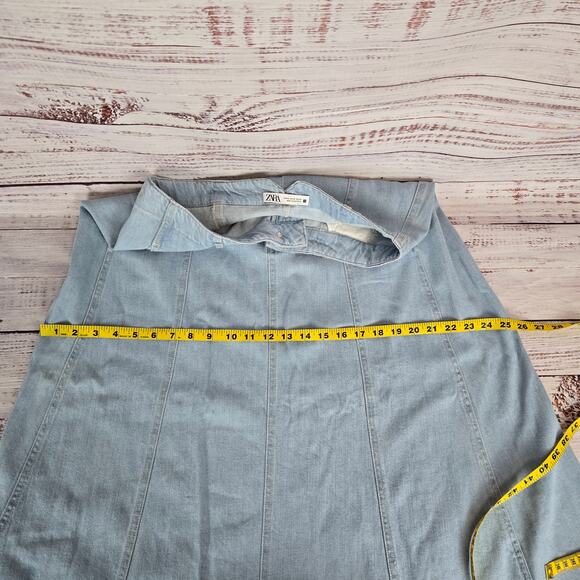 Zara Jean Maxi Skirt XL Light Blue Denim Pockets Zip Closure Minimalist Casual - Picture 12 of 14